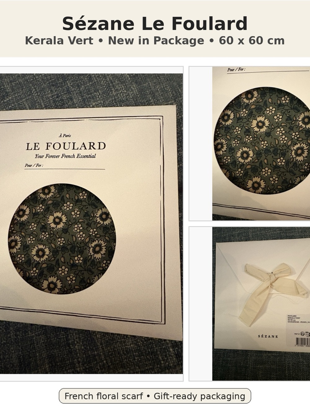 Sézane Le Foulard Kerala Vert Floral Scarf NIP